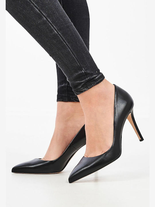 Leather Pointed Toe Stiletto Black High Heels