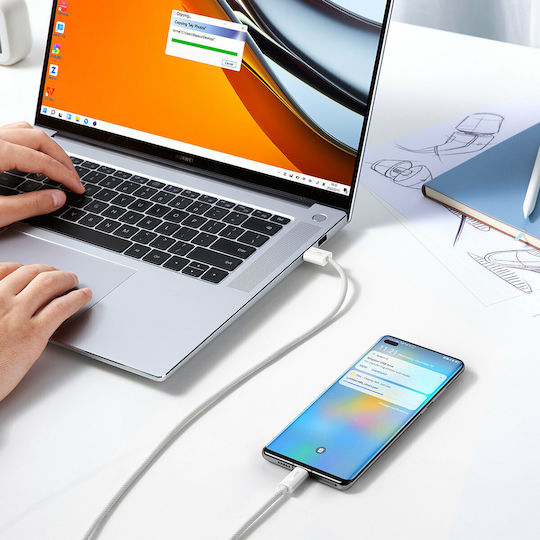 Baseus Dynamic Braided USB 2.0 Cable USB-C Male - USB-A 100W PD White 2m CALD000702