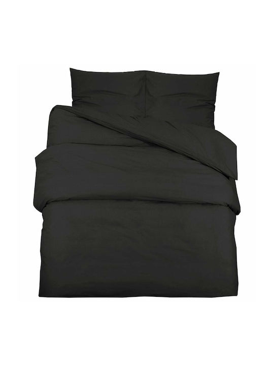 vidaXL Duvet Cover Set Cotton Single with Pillowcase 135x200 Black