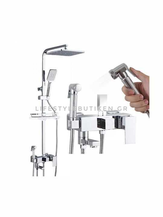 Naron Adjustable Shower Column with Mixer 85-120 Silver