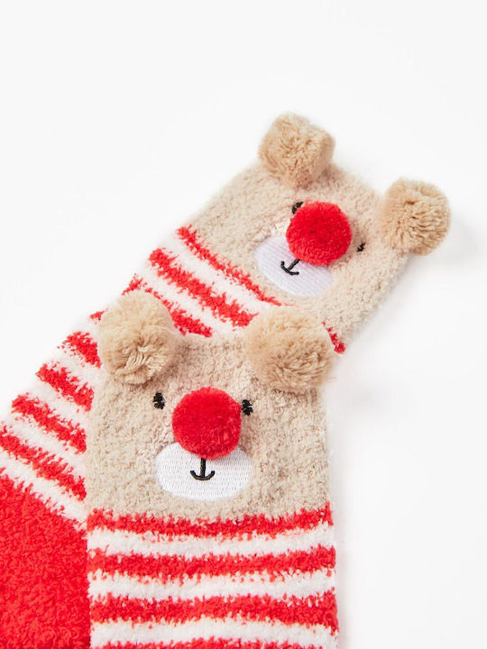 Zippy Christmas fleece socks red beige