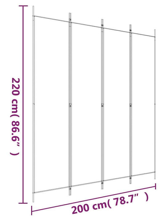 vidaXL Decorative Room Divider Fabric with 4 Panels 200x220cm