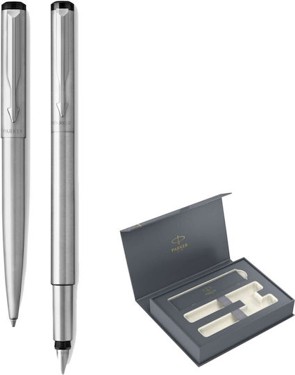 Parker Vector Σετ Στυλό με Πένα Medium από Ατσάλι Ασημί