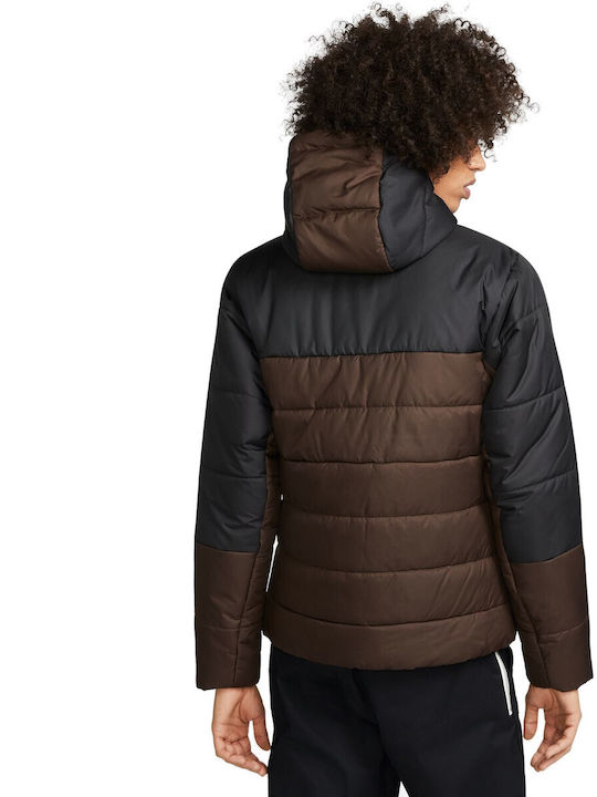 Nike Sportswear Repeat Women's Short Puffer Jacket for Winter with Hood Brown
