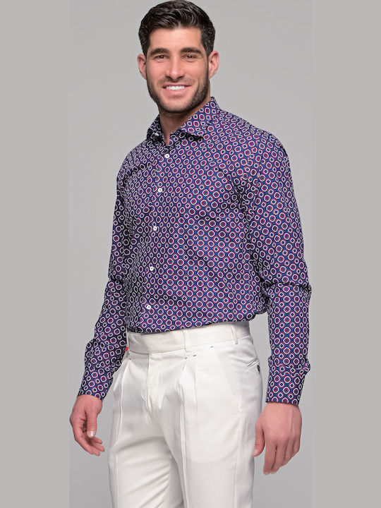Long-sleeved Linen Shirt Navy Blue