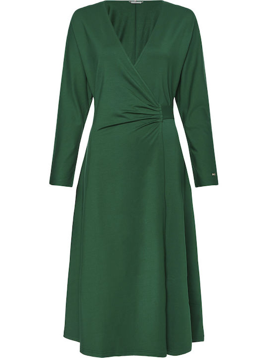 Midi Dress Long Sleeve Wrap Green