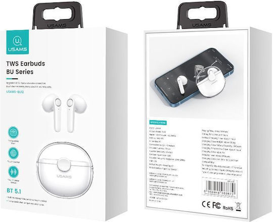 Usams US-BU12 Earbud Bluetooth Handsfree Căști cu Carcasă de Încărcare Alb