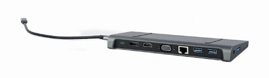 Cablexpert USB-C Docking Station με HDMI/DisplayPort 4K PD Ethernet Γκρι (A-CM-COMBO9-02)