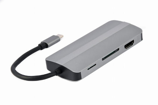 Cablexpert USB-C Docking Station με HDMI 4K PD Γκρι (A-CM-COMBO8-02)