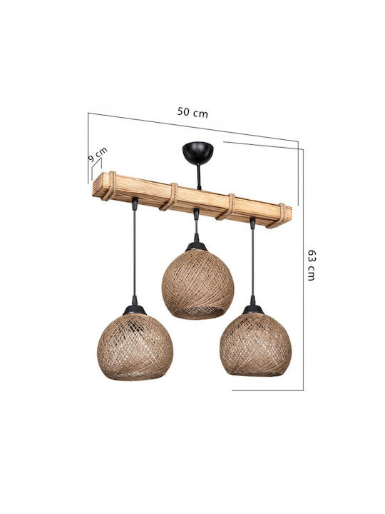 Pakketo PWL-1120 Pendant Light Beige Boho Rail with Socket E27 50x20x63cm