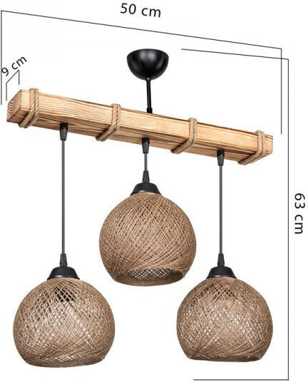 Pakketo PWL-1120 Pendant Light Beige Boho Rail with Socket E27 50x20x63cm