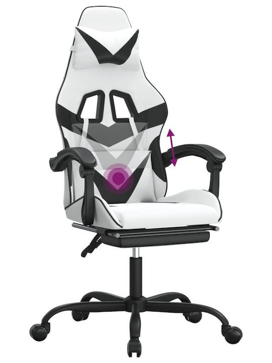 vidaXL 349565 Καρέκλα Gaming Δερματίνης με Υποπόδιο Λευκό/Μαύρο