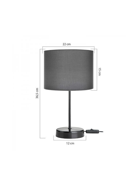 Pakketo PWL-1183 Fabric Table Lamp for Socket E27 with Gray Shade and Black Base