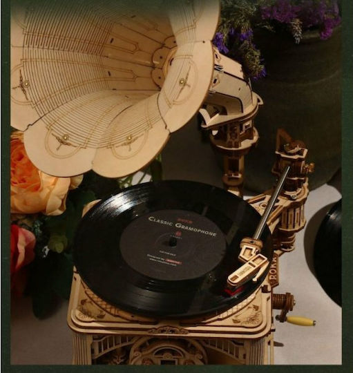 Robotime Wooden Construction Toy Classical Gramophone Electric Classical Gramophone Wind-up for Children 14+ years old+ Years