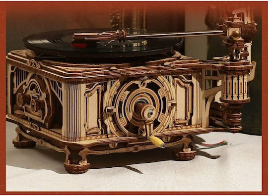 Robotime Wooden Construction Toy Classical Gramophone Electric Classical Gramophone Wind-up for Children 14+ years old+ Years