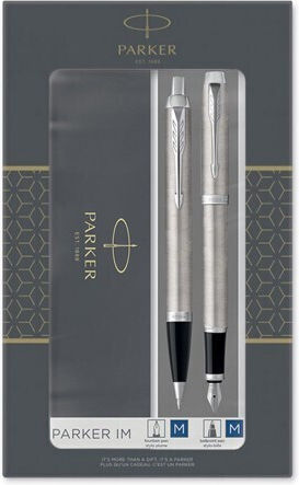 Parker IM Duo Essential Pen Set Ballpoint Fine with Fine Quill from Silver Steel in a Case