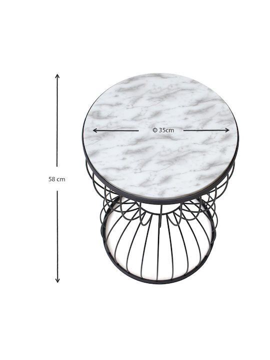 Round Side Coffee Table Pino Wooden Black - White W35xL35xH58cm