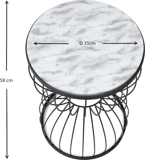 Round Side Coffee Table Pino Wooden Black - White W35xL35xH58cm