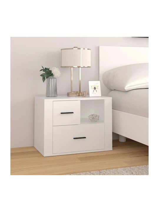 Wooden Bedside Table White 60x36x45cm