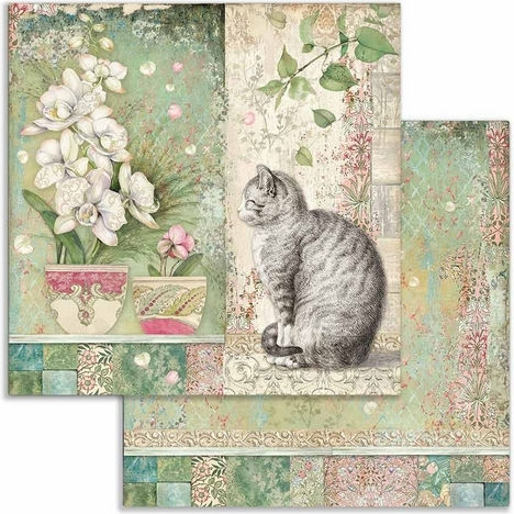 Stamperia Orchids and Cats Scrapbooking Leaves Double Sided 190gr/m² 10 Sheets 10pcs