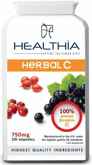 Healthia Herbal-C 750mg Βιταμίνη για Ενίσχυση του Ανοσοποιητικού, τo Δέρμα & Αντιοξειδωτική δράση 750mg 120 κάψουλες