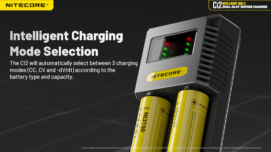 NiteCore Ci2 USB Φορτιστής 2 Μπαταριών Li-ion Μεγέθους AA/AAA/D/18650/16340
