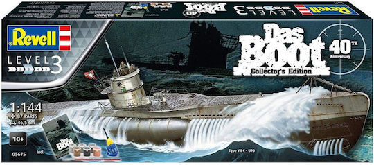 Revell Das Boot Collector's Edition "40th Anniversary" Modeling Figure Submarine 87 Pieces in Scale 1:144 with Glue and Paints 46.5cm.