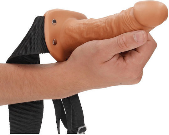 Shots Real Rock Hollow Harness με Dildo 18.5cm σε Καφέ Χρώμα
