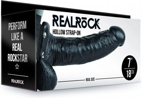 Shots Real Rock Hollow With Balls Арсенал с Единично Дилдо 18см в Черен цвят