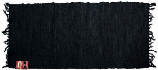 Chios Hellas Rug Fireplace Rectangular Leather with Fringes Black