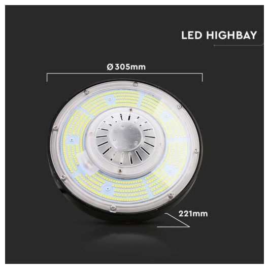 V-TAC Commercial Bell Light 200W Natural White 37000lm with Built-in LED Black Ø30.5xH22.1cm