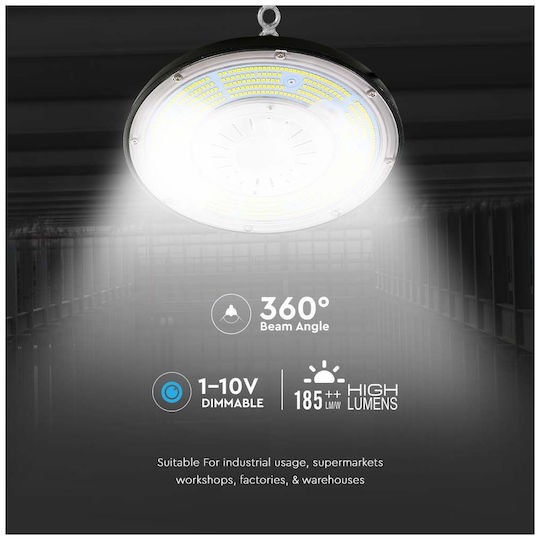 V-TAC Commercial Bell Light 200W Natural White 37000lm with Built-in LED Black Ø30.5xH22.1cm