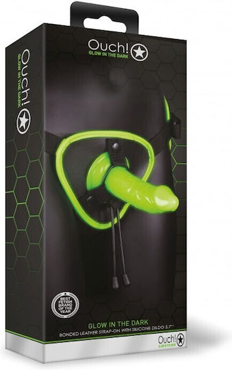 Shots Ouch Glow In The Dark Harness with Dildo in Green Color