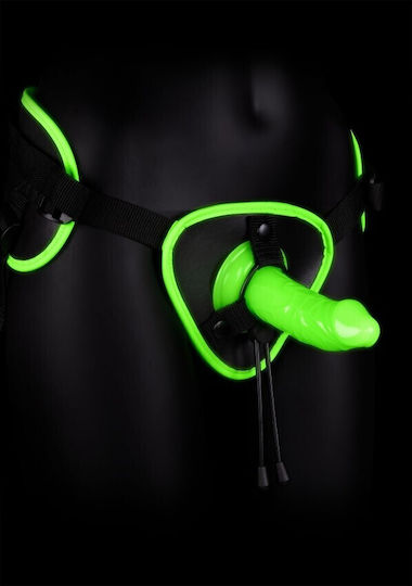 Shots Ouch Glow In The Dark Harness with Dildo in Green Color