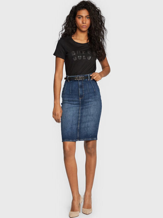 Denim Bleistift Hoch tailliert Mini Rock Blau