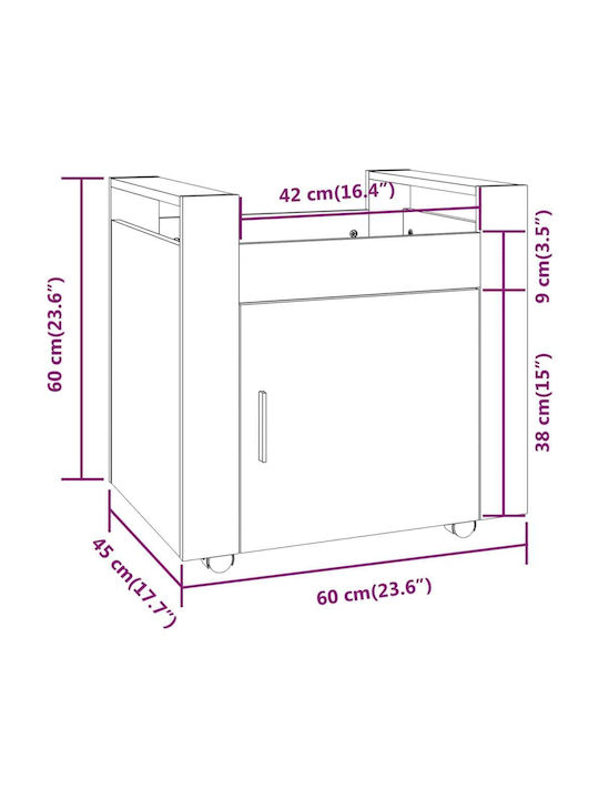 Cabinet de Birou cu roți în Culoare Neagră, 60x45x60cm