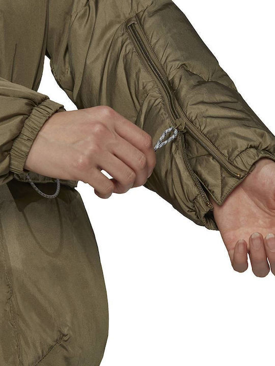 Fashion Down Дълъг Дамско Пухено Яке за Зима Каки