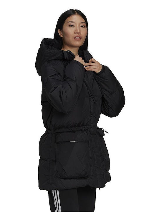 Fashion Down Μακρύ Γυναικείο Puffer Μπουφάν για Χειμώνα Μαύρο