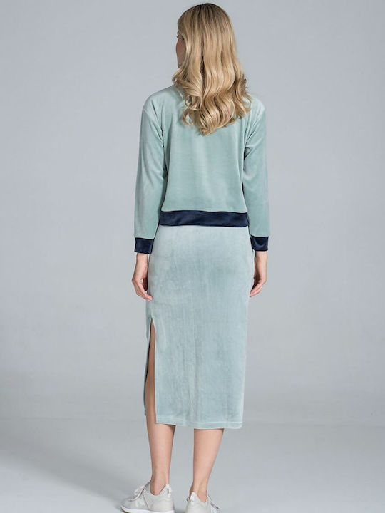 Figl Set with Midi Skirt in Green color