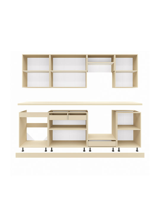 Set Hängeschränke & Bodenschränke Küche mit Arbeitsplatte Dark Grey / White 250x47x84.8Stück