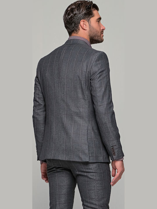 S2386 Ανδρικό Κοστούμι Με Γιλέκο με Στενή Εφαρμογή Γκρι