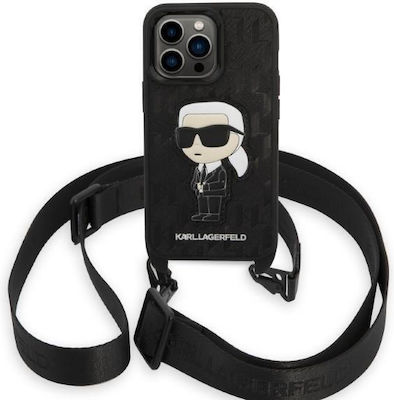 Karl Lagerfeld Monogram Ikonik Patch Coperta din spate Silicon cu curea Negru (iPhone 14 Pro) KLHCP14LSTKMK