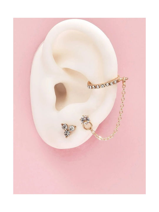 Famous Shoes Σετ Γυναικεία Σκουλαρίκια Ear Climbers Επιχρυσωμένα με Πέτρες