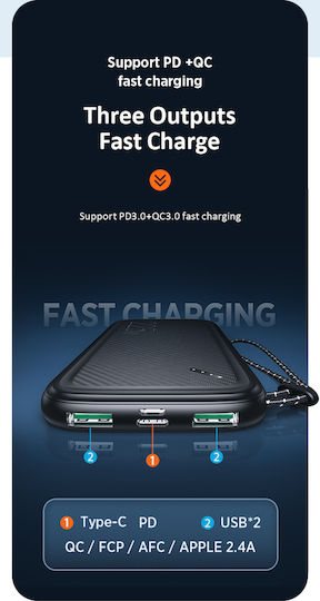 Usams PB56 Power Bank 10000mAh 22.5W with 2 USB-A Ports Power Delivery / Quick Charge 3.0 Black