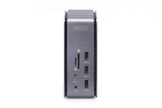 Digitus USB-C Docking Station with HDMI/DisplayPort 4K PD Ethernet and Support for 2 Monitors Gray (DA-70897)