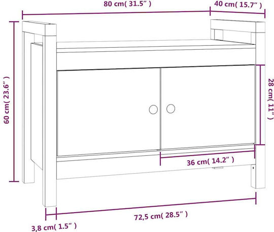 Dulap Pentru Pantofi Cu Banc Din Lemn Masiv Bej L80xA40xÎ60cm