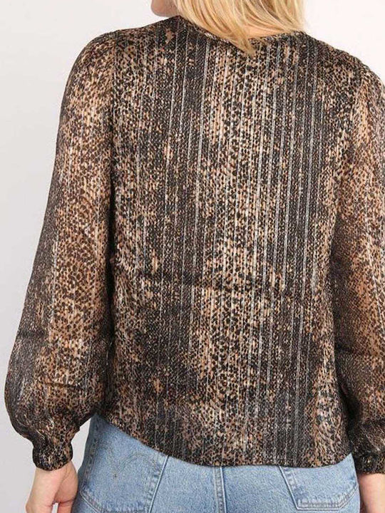 Vero Moda Women's Blouse Long Sleeve Animal Print Brown