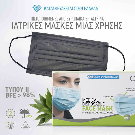 Como Surgical Mask Single Use 3ply Type II BFE >98% Protective Mask Non-Reusable Type II Surgical Gray 10pcs