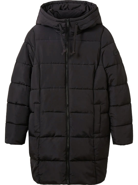 Lang Damen Puffer Jacke für Winter Schwarz