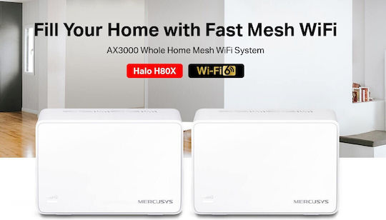 Mercusys Halo H80X v1 WiFi Mesh Network Access Point Wi‑Fi 6 Dual Band (2.4 & 5GHz) in Double Kit